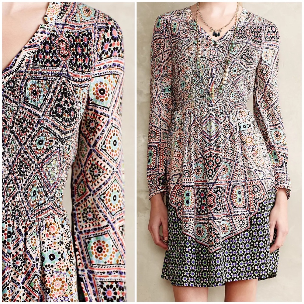 COPY - NWOT Anthropologie Tiled Amethyst Smocked Dress